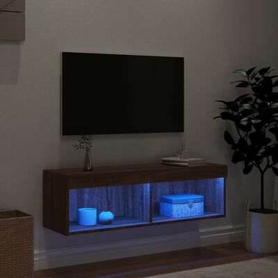 vidaXL ТВ шкаф с LED осветление, кафяв дъб, 100x30x30 см