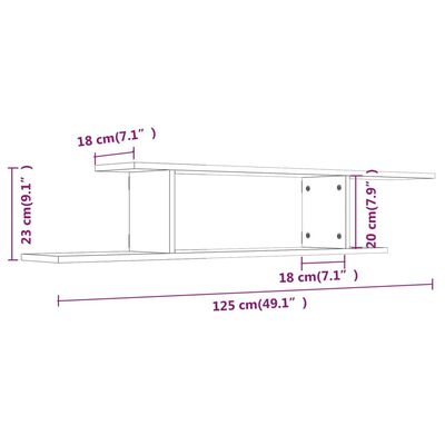 vidaXL ТВ рафт стенен монтаж опушен дъб 125x18x23 см инженерно дърво