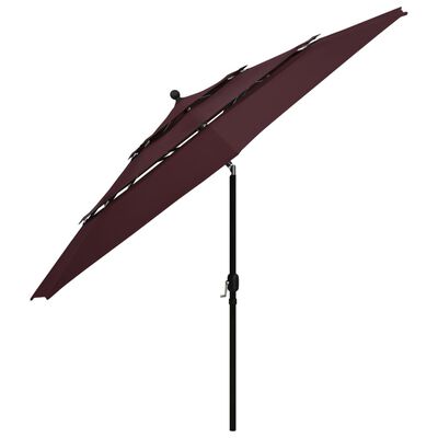 vidaXL Градински чадър на 3 нива с алуминиев прът, бордо червен, 3,5 м