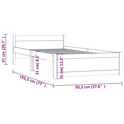 vidaXL Рамка за легло меденокафява дърво масив 90x190 см 3FT Single