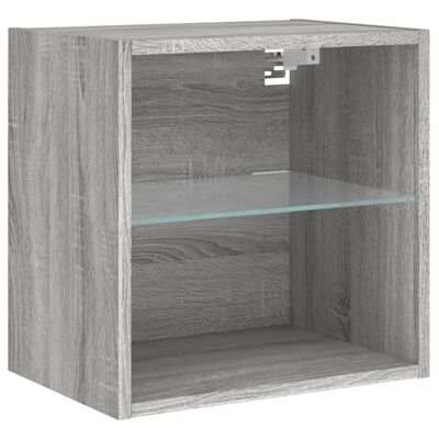 vidaXL Нощно шкафче с LED осветление, сив сонома, за стенен монтаж