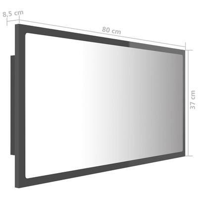 vidaXL LED огледало за баня, сив гланц, 80x8,5x37 см, акрил