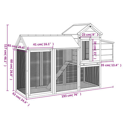 vidaXL Кокошарник червен 193x65x117 см бор масив