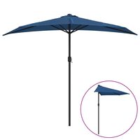 vidaXL Балконски чадър с алуминиев прът син 270x144x222 см половин