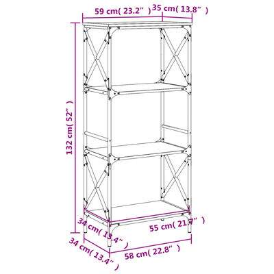 vidaXL Библиотека 4 рафта сив сонома 59x35x132 см инженерно дърво