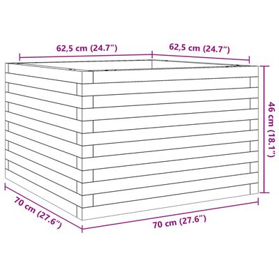 vidaXL Градинска кашпа, 70x70x46 см, импрегнирано борово дърво