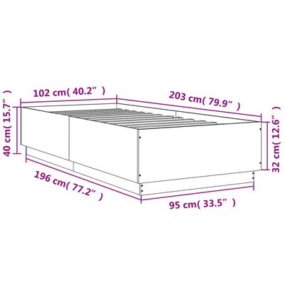 vidaXL Рамка за легло с LED осветление, бетонно сива, 100x200 см