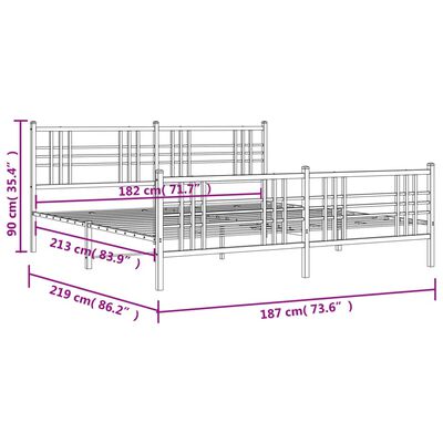 vidaXL Метална рамка за легло с горна и долна табла, бяла, 183x213 см