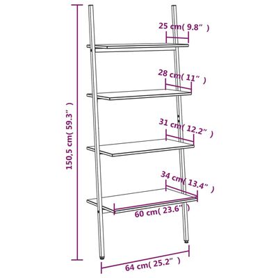 vidaXL Етажерка стълба с 4 рафта светлокафяво и черно 64x34x150,5 см