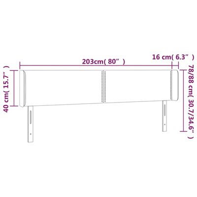 vidaXL LED горна табла за легло, розова, 203x16x78/88 см, кадифе