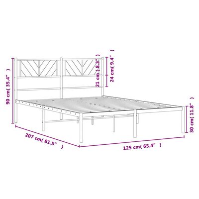 vidaXL Метална рамка за легло с горна табла, бяла, 120x200 см