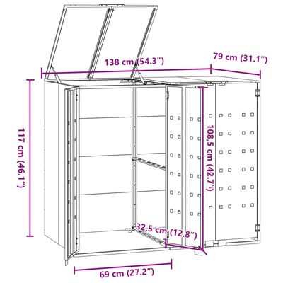 vidaXL Навес за 2 коша на колела, черен, 138x79x117 см, стомана