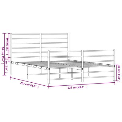 vidaXL Метална рамка за легло с горна и долна табла, бяла, 120x200 см