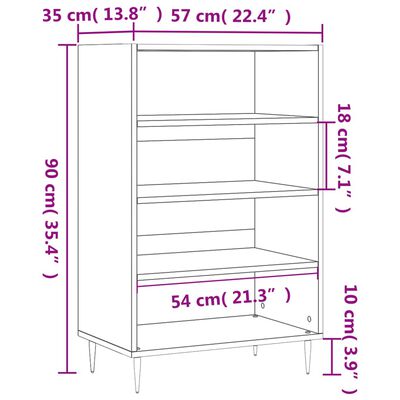 vidaXL Висок шкаф, опушен дъб, 57x35x90 см, инженерно дърво