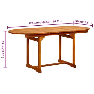 vidaXL Градинска трапезна маса (120-170)x80x75 cм акациево дърво масив