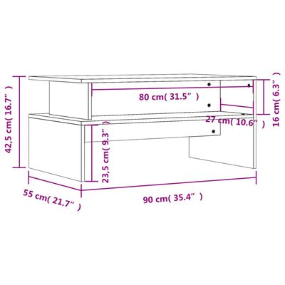 vidaXL Маса за кафе, бетонно сива, 90x55x42,5 см, инженерно дърво