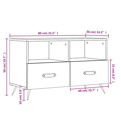 vidaXL ТB шкаф, опушен дъб, 80x36x50 см, инженерно дърво