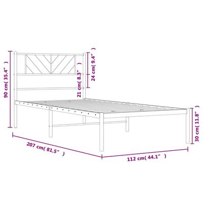 vidaXL Метална рамка за легло с горна табла, бяла, 107x203 см