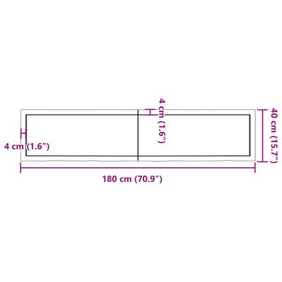 vidaXL Плот за маса тъмнокафяв 180x40x(2-6) см обработен масивен дъб