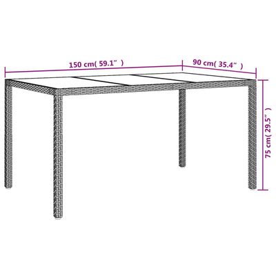 vidaXL Градинска маса 150x90x75 см закалено стъкло и полиратан бяла