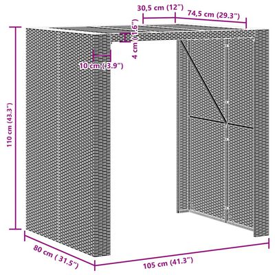 vidaXL Градинска бар маса с плот акация черно 105x80x110 см полиратан