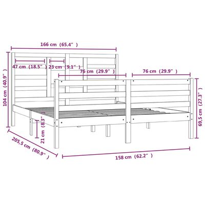 vidaXL Рамка за легло, дърво масив, 160х200 см