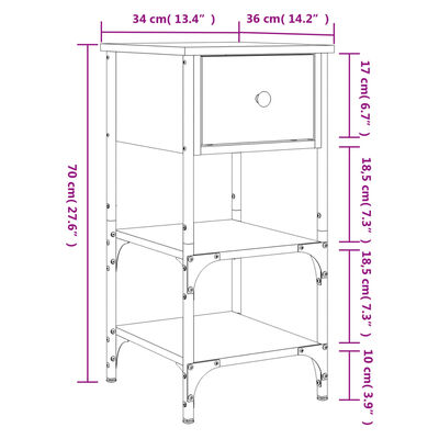 vidaXL Нощно шкафче черно 34x36x70 см инженерно дърво