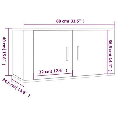 vidaXL ТВ шкафове със стенен монтаж, 2 бр, опушен дъб, 80x34,5x40 см