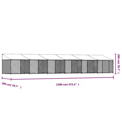 vidaXL Кучешка клетка с покрив и врата сив 12x2x2м поцинкована стомана