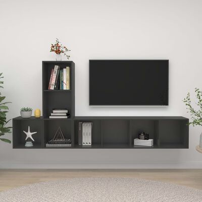 vidaXL Комплект ТВ шкафове от 3 части, сив, инженерно дърво
