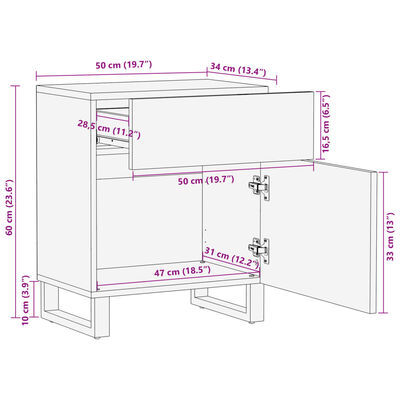 vidaXL Нощно шкафче, 50x34x60 см, акация масив