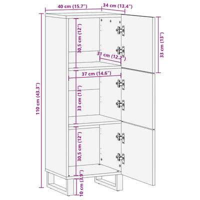 vidaXL Висок шкаф, 40x34x110 см, акациево дърво масив