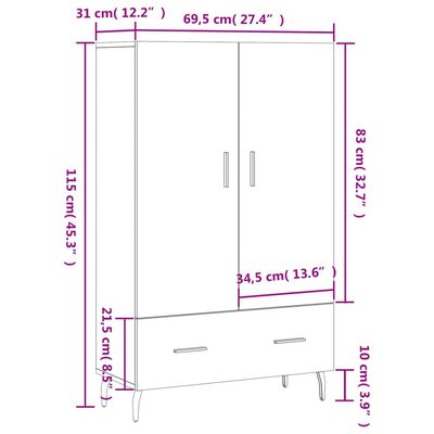 vidaXL Висок шкаф, сонома дъб, 69,5x31x115 см, инженерно дърво