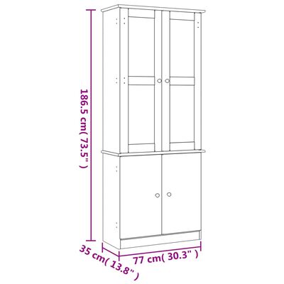 vidaXL Шкаф витрина ALTA, бял, 77x35x186,5 см, бор масив