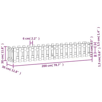 vidaXL Градинска леха с дизайн на ограда бяла 200x30x30 см бор масив