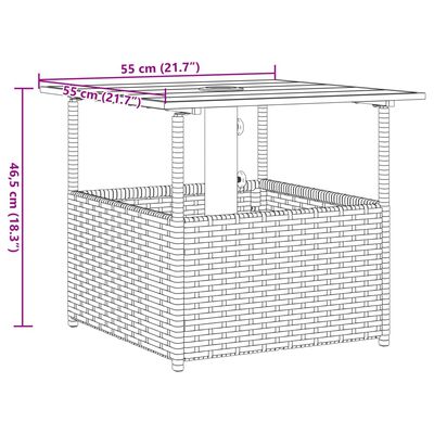 vidaXL Градинска маса с отвор за чадър черна 55x55x46,5 см полиратан