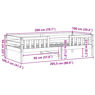 vidaXL Рамка за легло без матрак, восъчнокафяв, 100x200 см, бор масив