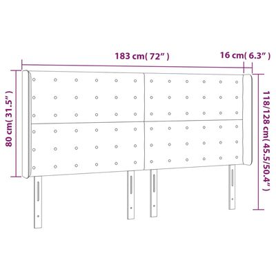 vidaXL LED горна табла за легло, тъмносива, 183x16x118/128 см, плат