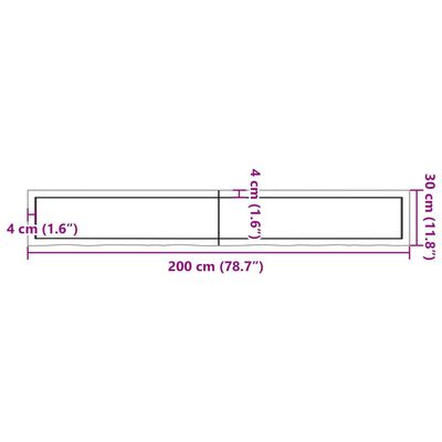 vidaXL Плот за баня 200x30x(2-4) см необработено масивно дърво