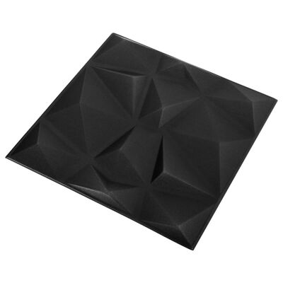 vidaXL 3D стенни панели, 48 бр, 50x50 см, диамантено черно, 12 м²