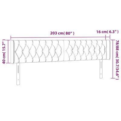 vidaXL LED горна табла за легло, тъмнокафява, 203x16x78/88 см, плат