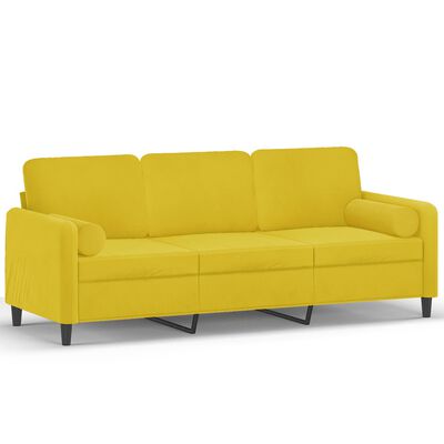 vidaXL 3-местен диван с декоративни възглавници жълт, 180 см кадифе