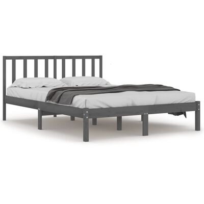 vidaXL Рамка за легло, сива, бор масив, 120x190 см, Small Double