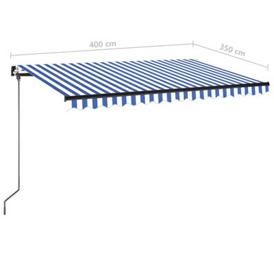 vidaXL Ръчно прибиращ се сенник с LED, 400x350 см, синьо и бяло