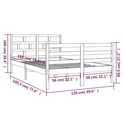 vidaXL Рамка за легло бяла масивно дърво 120x190 см 4FT Small Double