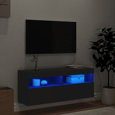 vidaXL Стенен ТВ шкаф с LED осветление, черен, 100x30x40 см