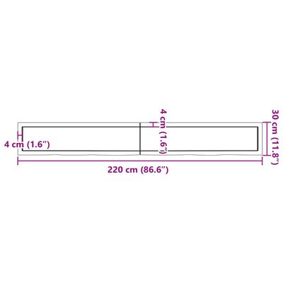 vidaXL Плот за баня 220x30x(2-6) см необработено масивно дърво