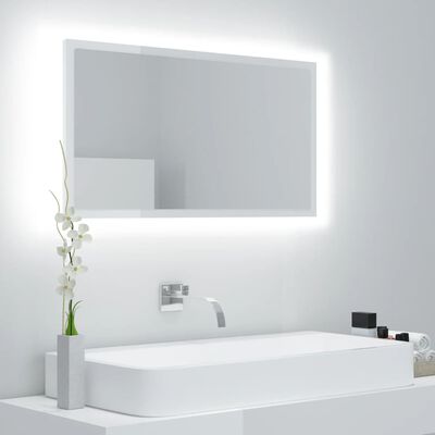 vidaXL LED огледало за баня, бял гланц, 80x8,5x37 см, акрил