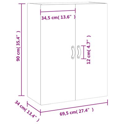 vidaXL Стенен шкаф бял 69,5x34x90 см