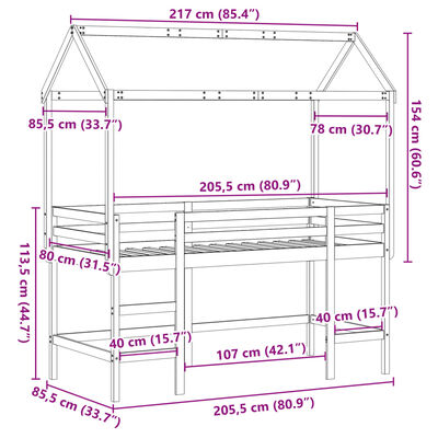 vidaXL Таванско легло със стълба и покрив, 80x200 см, бор масив